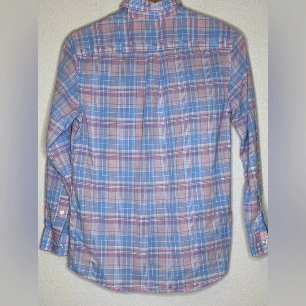 Boys Vineyard Vines Whale Shirt Medium 12-14 Pastel Plaid Button Down Cotton